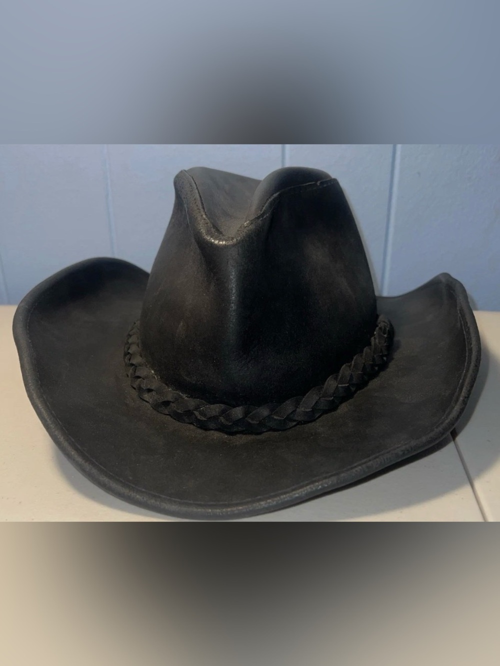 Vintage Wilson Hat Brown  Leather Braids Cowboy Outback Hippie Western USA M